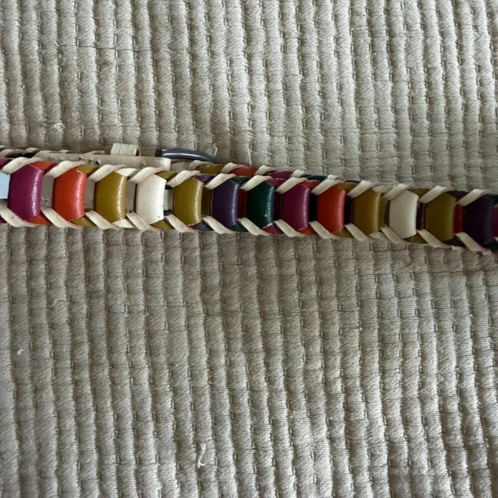 Braided Woven Belt Womens XL 47in Multi-Color Bonded Leather Boho Eclectic